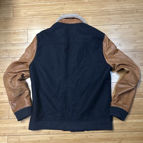 All Saints Mens L Bomber Jacket BIWA Wool Leather Black Varsity Y2K Streetwear - Picture 8 of 8